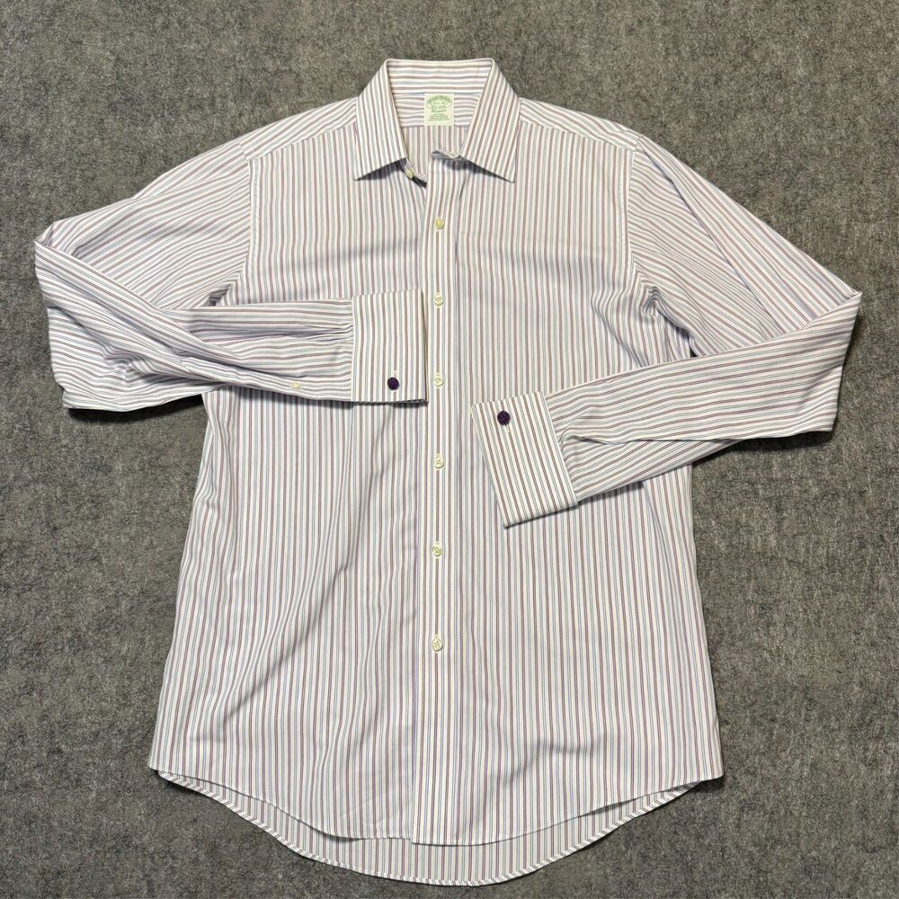 Brooks Brothers Dress Shirt 15.5 35 Classic Fit Putple Striped Non-Iron Supima